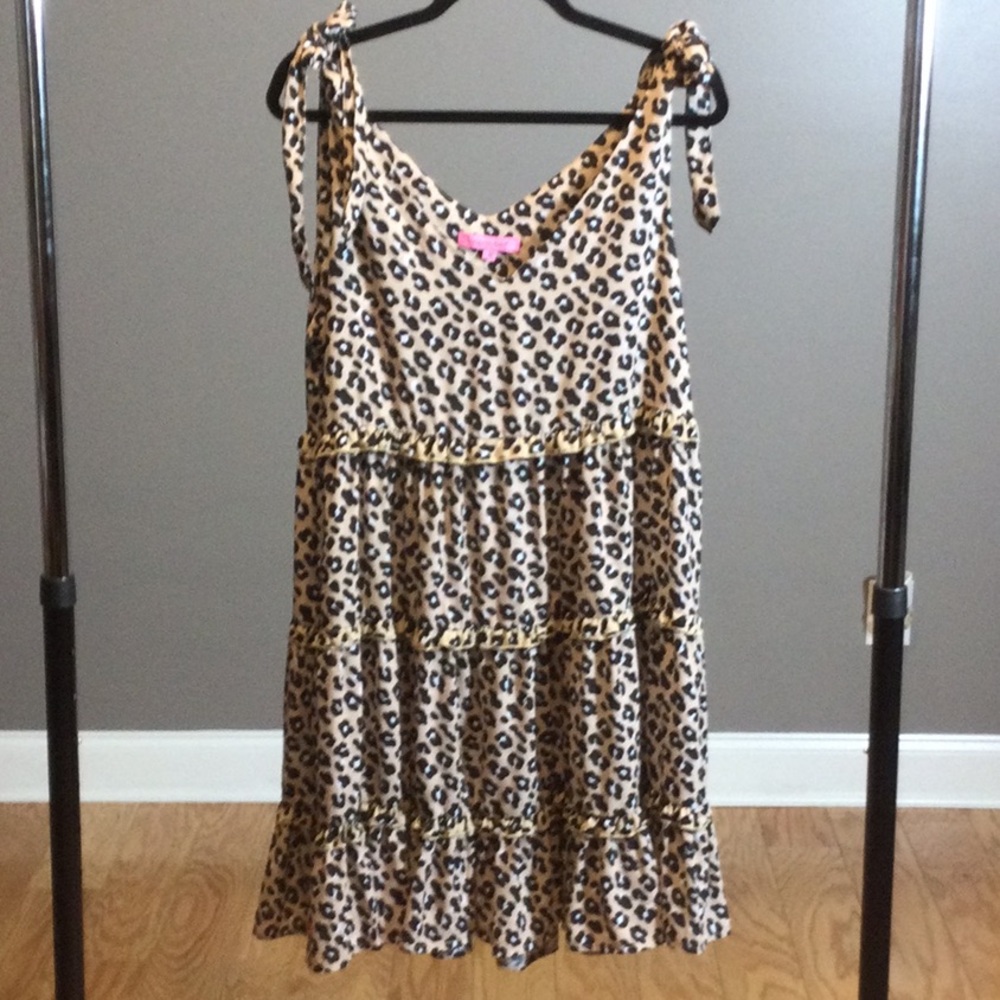 M Simply Southern Leopard Print Tie-Shoulder Ruffle Tiered Dress